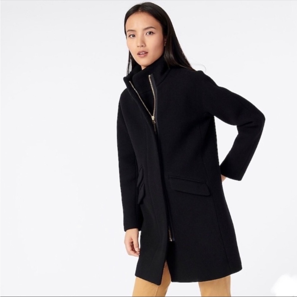 J.CREW Cocoon Coat Italian Stadium Wool Black Stand Collar US 2